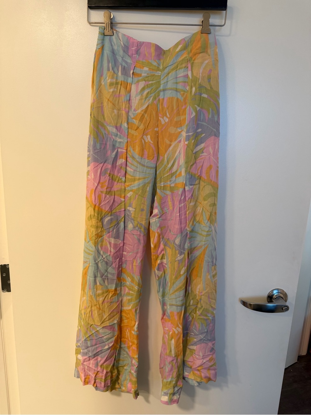 Billabong Pastel Tropical Wide-Leg Pants in Pink, Yellow, Green, Blue